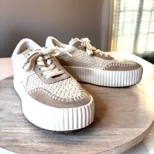 Vintage Havana Crochet Platform Sneakers Size 9 Star Boho Lace Up Beige Cream